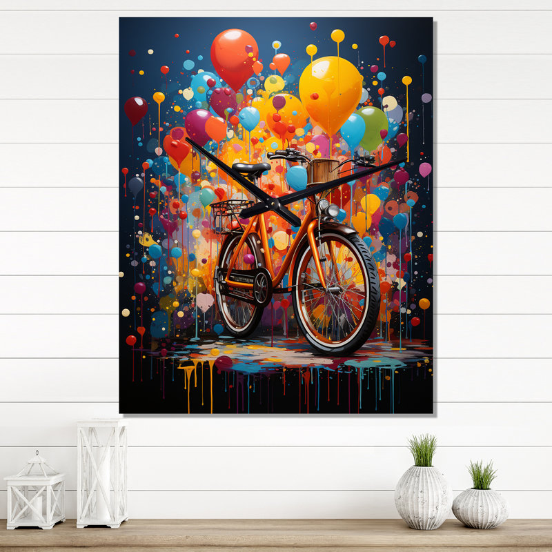 Horloge murale vélos «Bold Rides Pointillism II», H 32 po x l 16 po x P 1 po