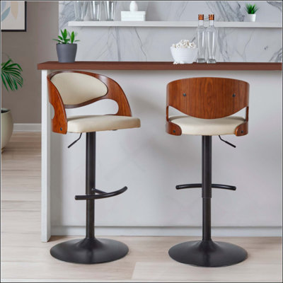 Adjustable Barstool With Swivel In  Metal, With Round T Footrest - Set Of 2