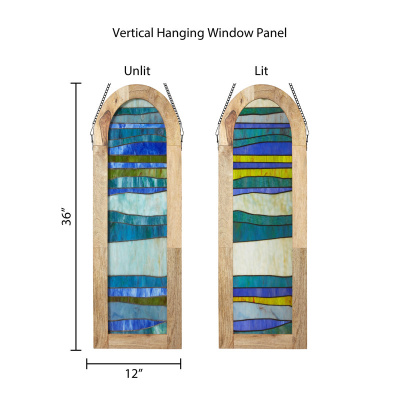 36"H Oversized Geometric Stained Glass Window Panel, Blue