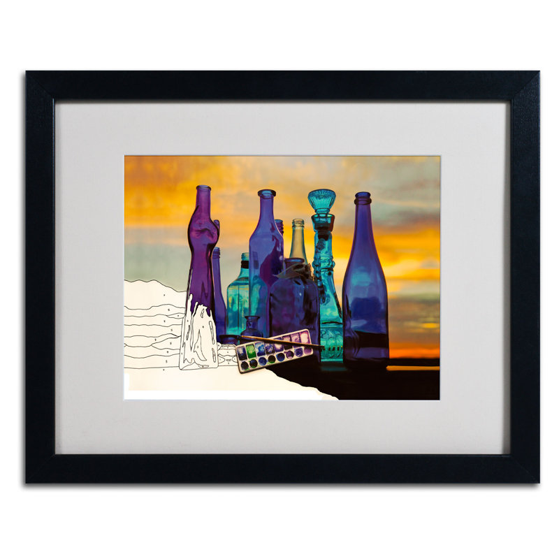 "bleu coucher de soleil par chiffres" par roderick stevens, impression encadrée, H 11 po x l 14 po x P 0,5 po, Noir