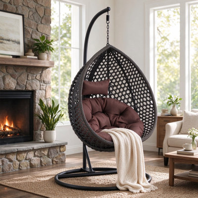 Fauteuil à œufs en osier avec support en C et support en C Chaviano Modern