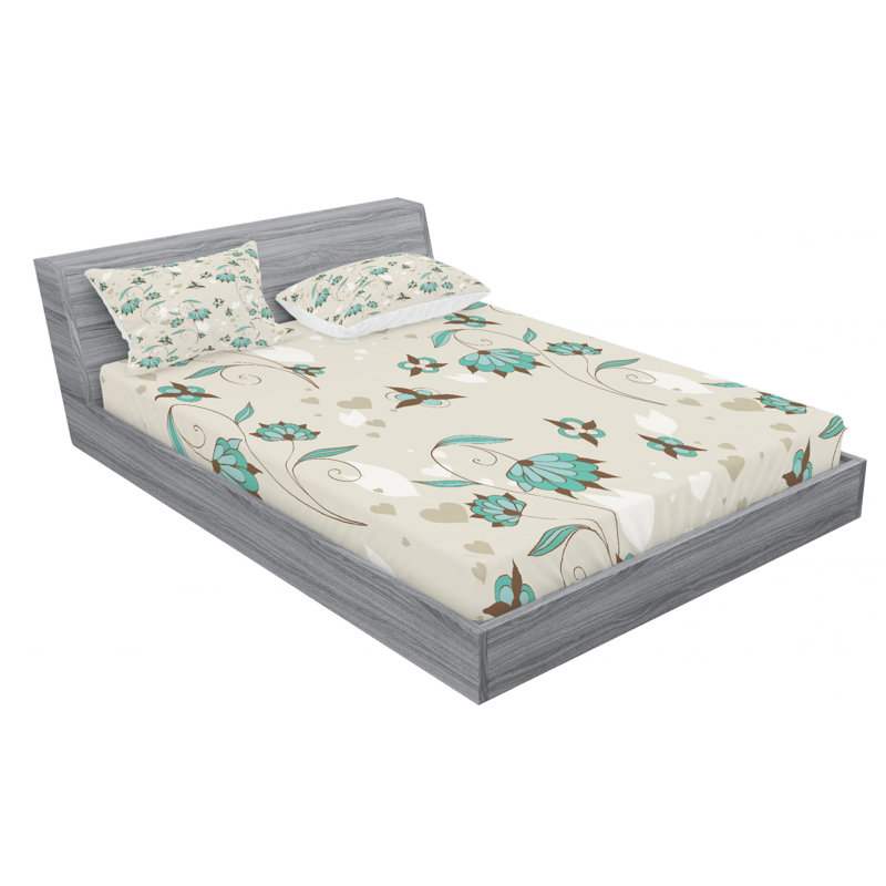 Microfiber Floral Sheet Set, Queen Sheet Set with Fitted Sheet