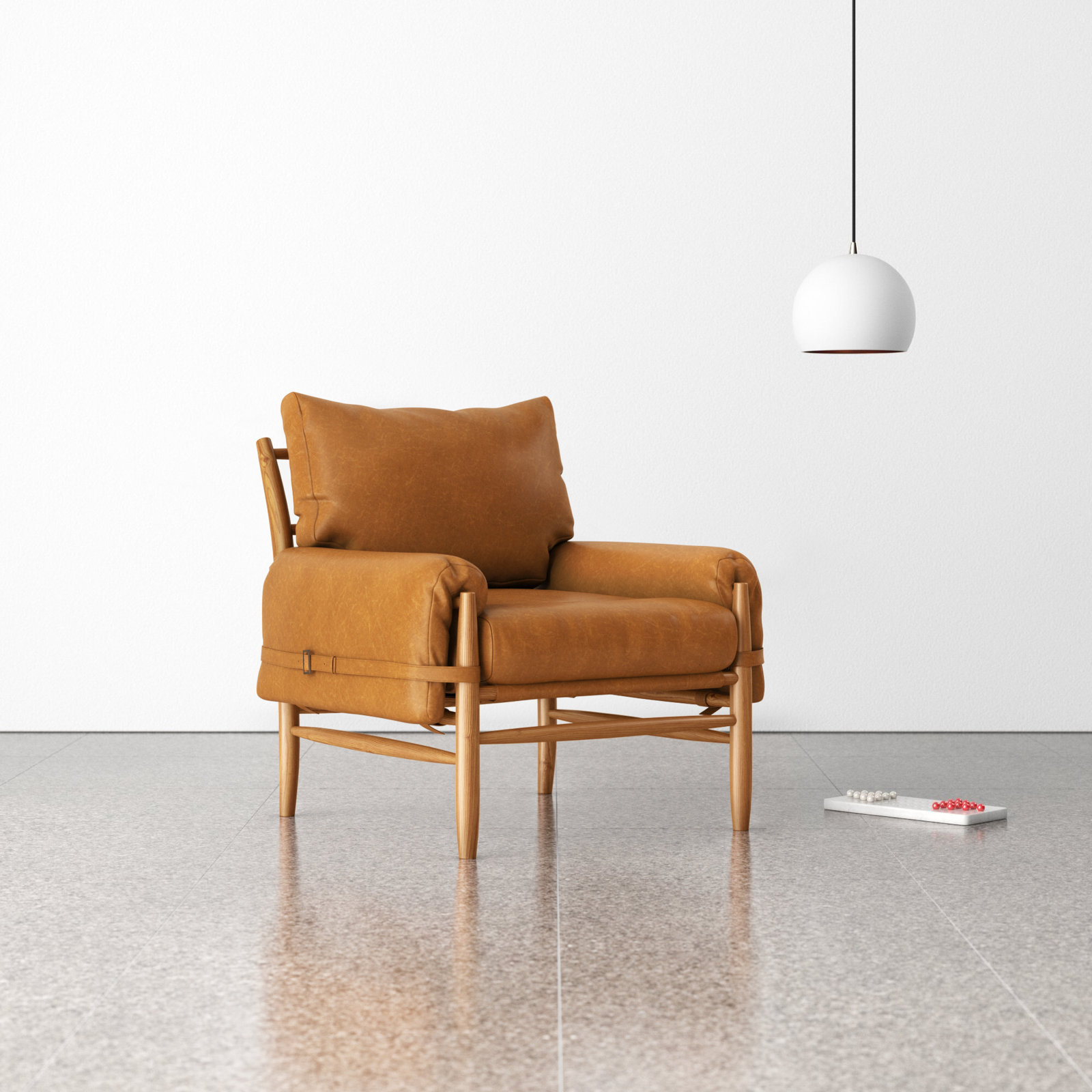 Marla Vegan Leather Armchair, Caramel Genuine Leather