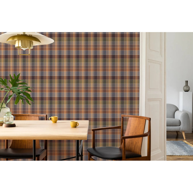 London Check, Apricot, Toile de ramie synthétique