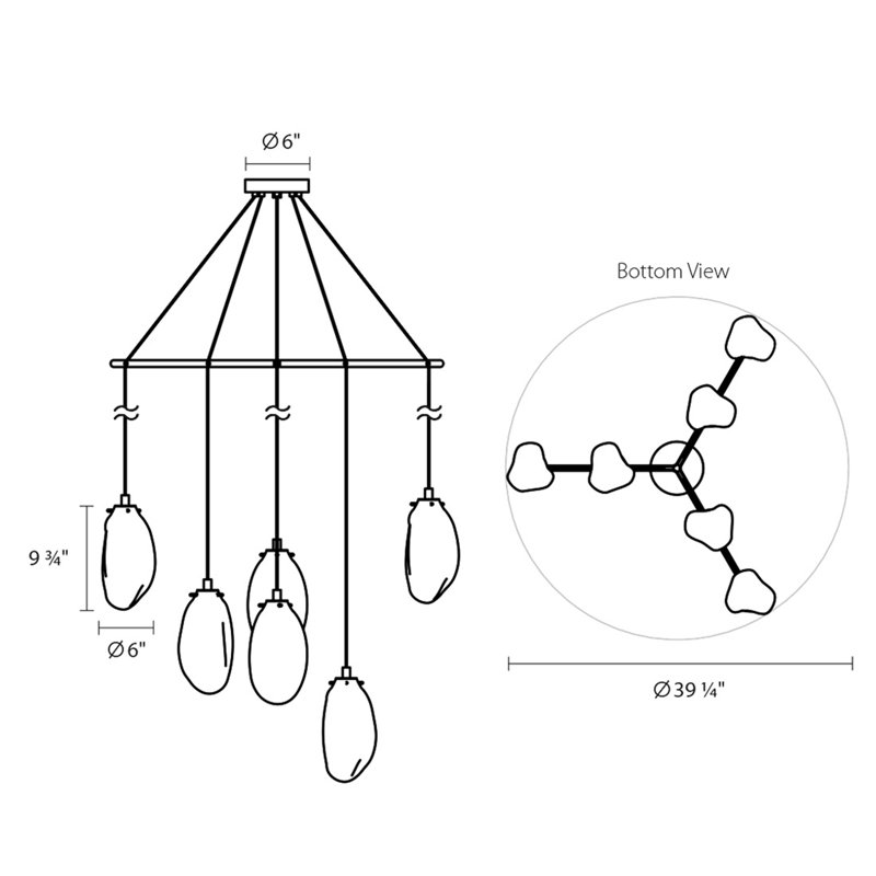 Luminaire suspendu en grappe 6 lumières, Fondu de fumée