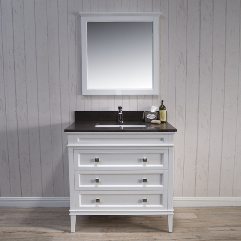 Ensemble de meuble-lavabo de salle de bain simple avec miroir 37 po Briese, Blanc mat