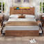 Cadre de lit de style campagnard avec tête de lit double avec porte de grange et lit rustique en bois avec 4 tiroirs et lumières DEL-1220050895-1218237130