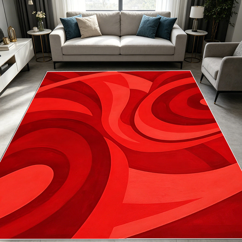 1PC Red Swirl Abstract Geometric Pattern area rugs for Living Room, Soft and Comfortable, Suitable for all seasons, easy-to-maintain, machine washable Indoor floor mat, Under Table Farmhouse suitable for dining table, bedroom, entryway, home office,