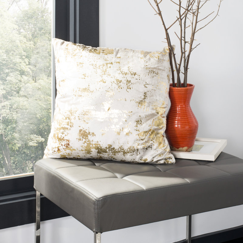 Abstract Cotton Blend Reversible Throw Pillow, Beige/Gold, 24" x 24"