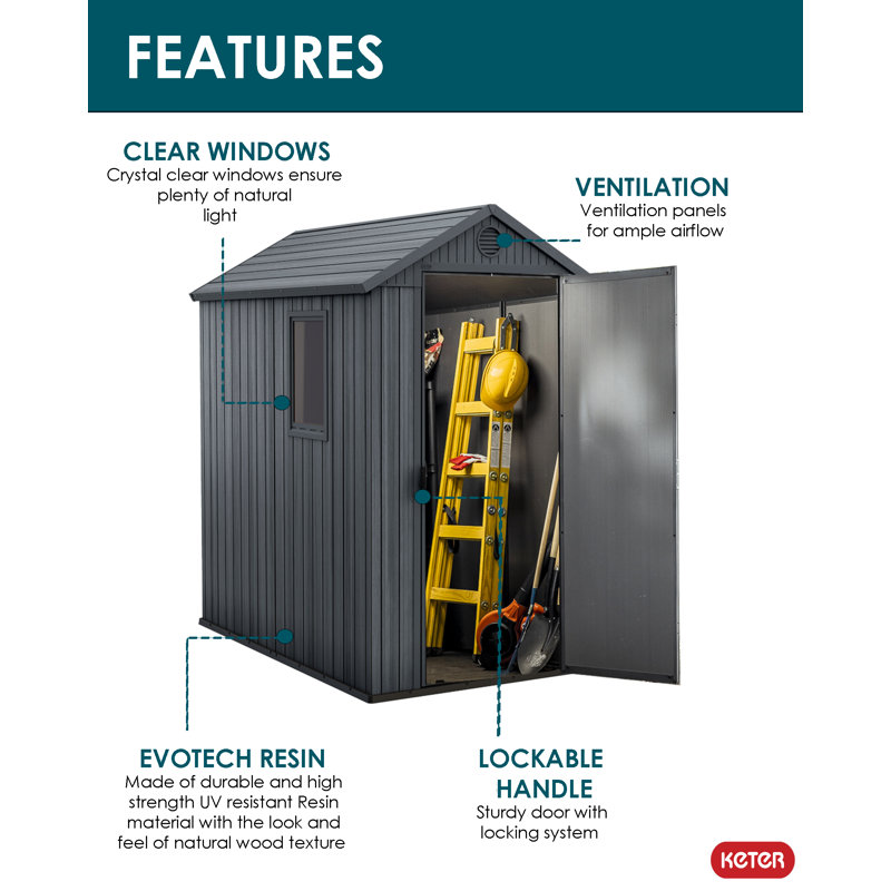 Darwin 4 ft. W x 6 ft. D Durable Resin Outdoor Storage Shed With Floor and Window for Garden Patio Furniture and Tools, Grey