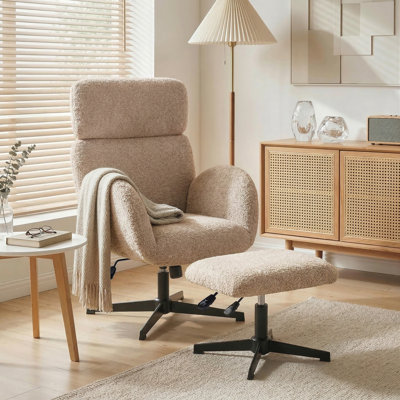 Upholstered Swivel With Footstool Accent Chair