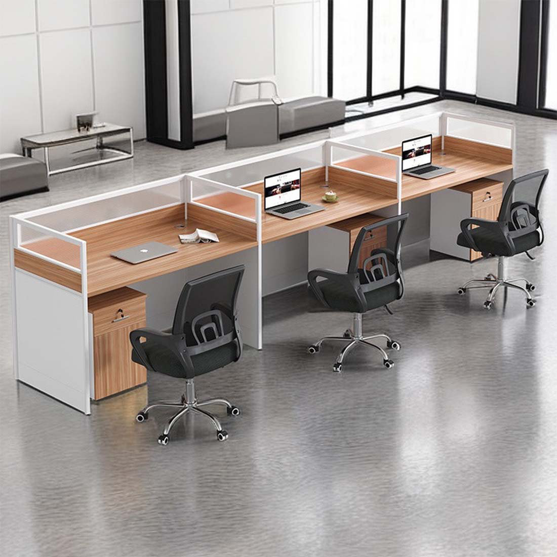 LINK NORTH Rectangle 3 Person Partition Desk | Wayfair