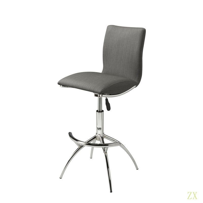 Tabouret de bar moderne à texture réglable en similicuir / chrome, Gris