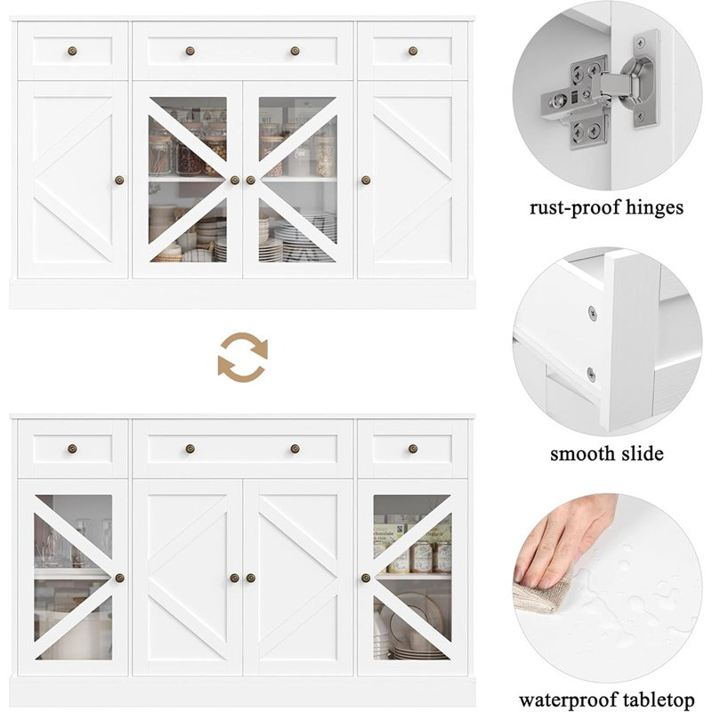 Buffet Buffet avec 4 portes et 3 tiroirs, café-bar Farmhouse, blanc
