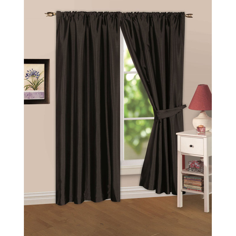 Jaqueline Semi Sheer Curtain Pair, Black, 228 W x 137 D cm