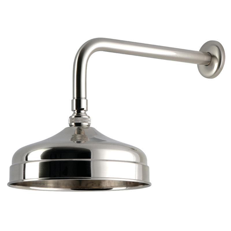 Kingston Brass Trimscape 8-Inch Round Raindrop Brass Shower Head with 12-Inch Shower Arm, Brushed Nickel