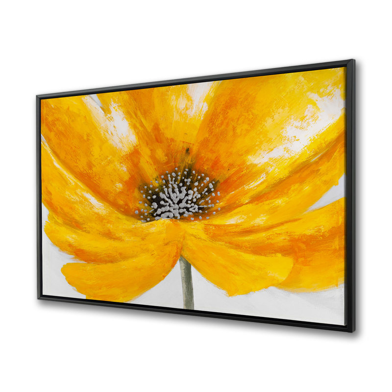 Grande fleur jaune - toile grise encadrée pour la décoration de bureau