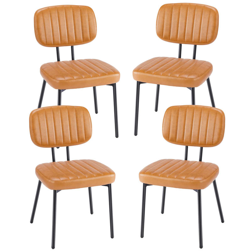 PU Leather Upholstered Side Dining Chairs Set with Backrest (Set of 4), Brown