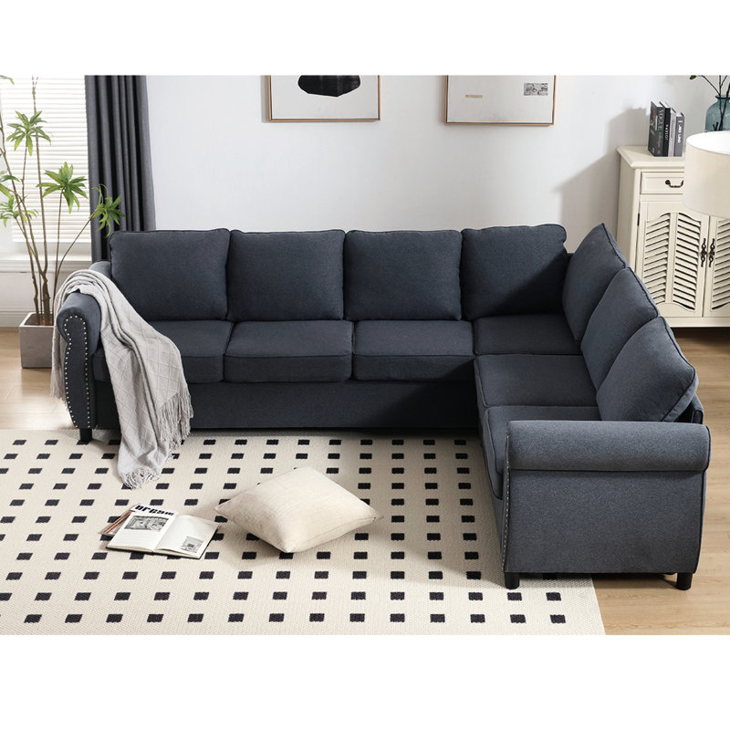 Canapé-lit modulaire à canapé-lit, 6 places, en forme de L, gris foncé, structure, style multifonctionnel, canapé-lit modulaire relaxant, base, utilisation,