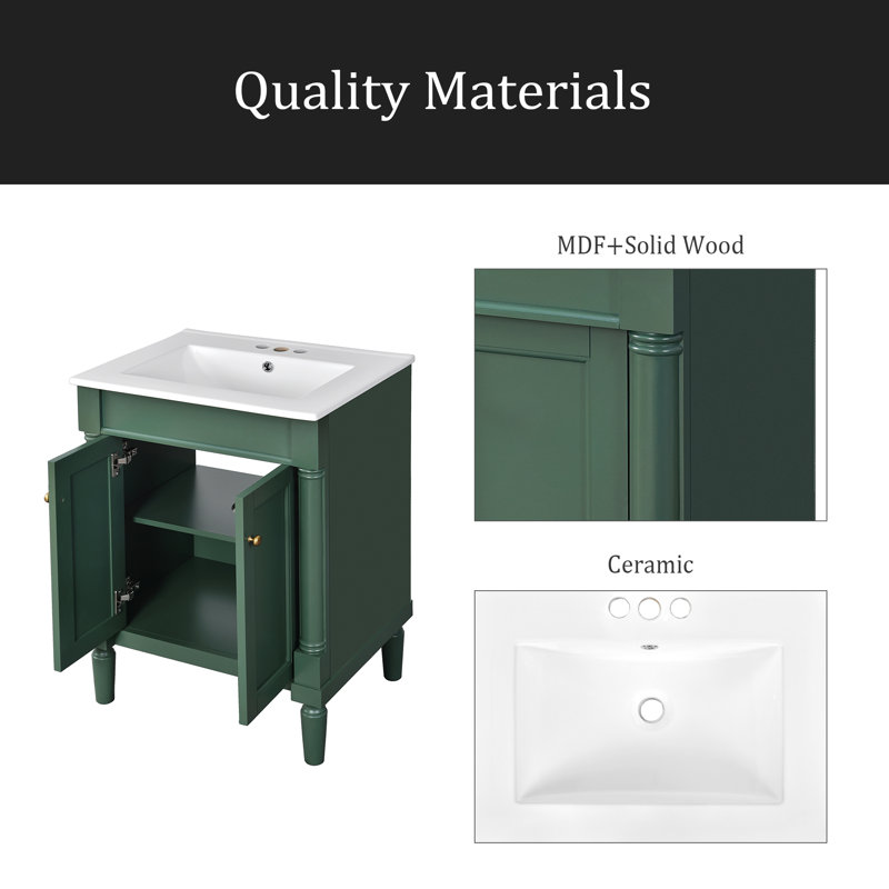 24'' Bathroom Vanity With Top Sink, 2-Tier Modern Bathroom Storage Cabinet, Single Sink Bathroom Vanity, Large Storage Shelves