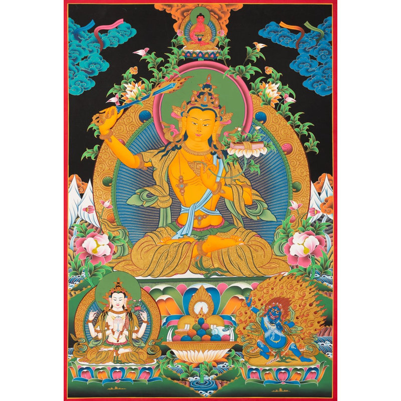 Manjushree dans la nature (Thangka sans brocart)