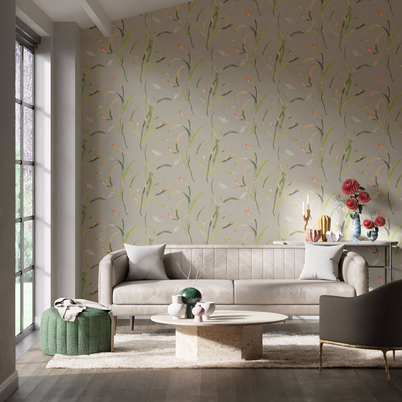 Saona 10.05cm x 68.6cm Wallpaper Roll, Coral/Silver