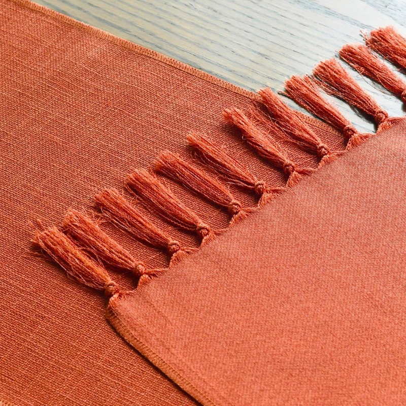 Terracotta Orange Boho Rustic Farmhouse Fall Tassel Table Runner, 33x143 cm Autumn Kitchen Dining Decoration Wedding Holiday Party Decor