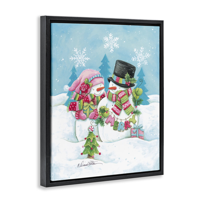 Cadre flottant rétro de bonhomme de neige rétro, design par Diane Kater, Cadre flottant noir de jais, H 21 po x l 17 po