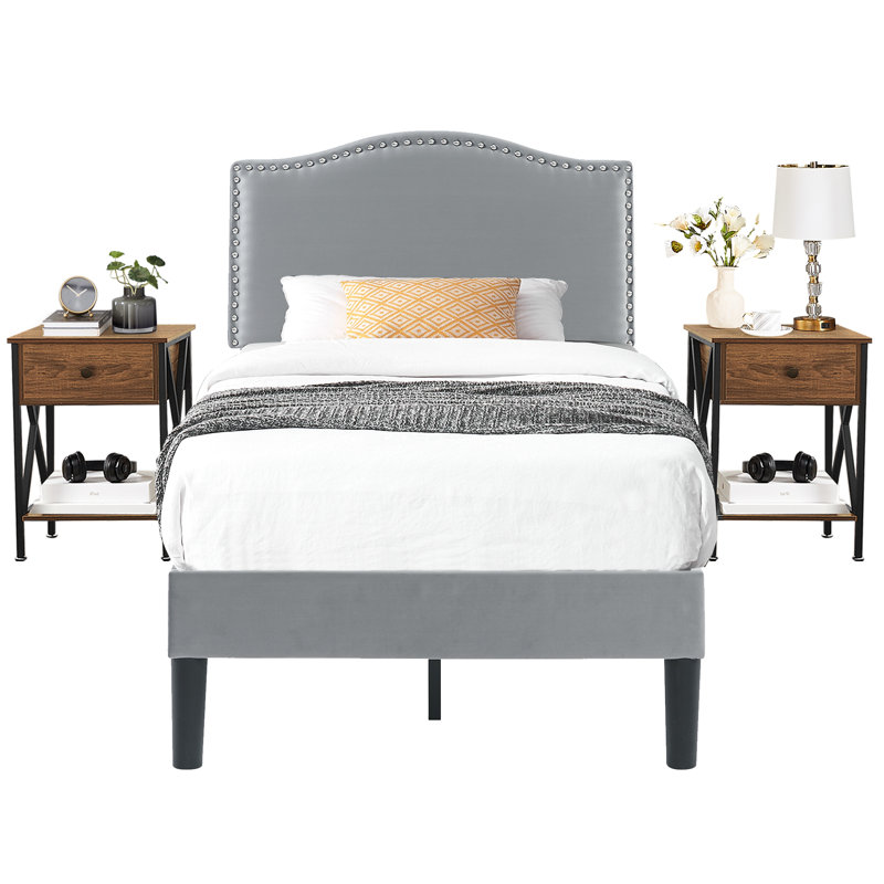 Polizzi Steel Piece Bedroom Set, Dark Gray/Brown, Twin