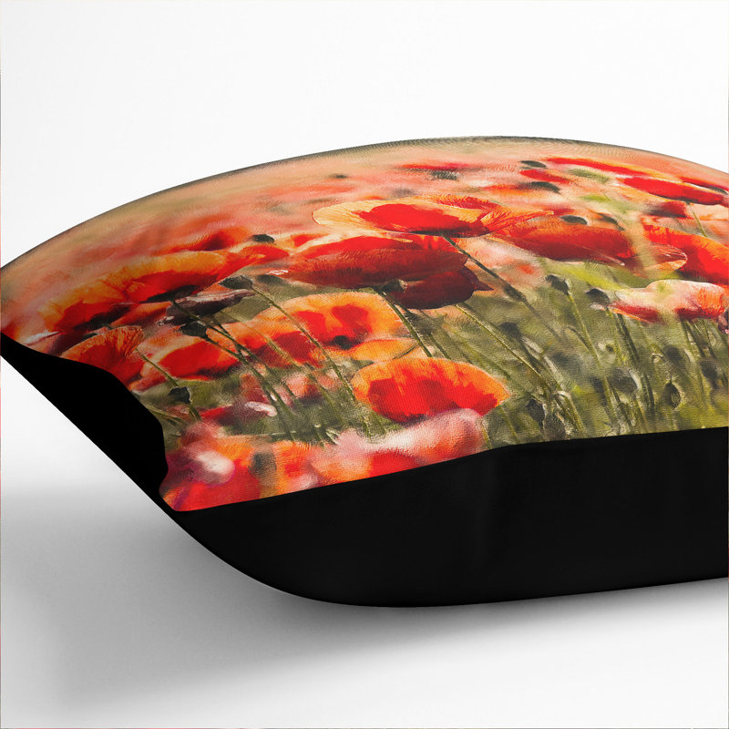 Floral Square Cushion, 40cm H x 40cm W x 15cm D, Black