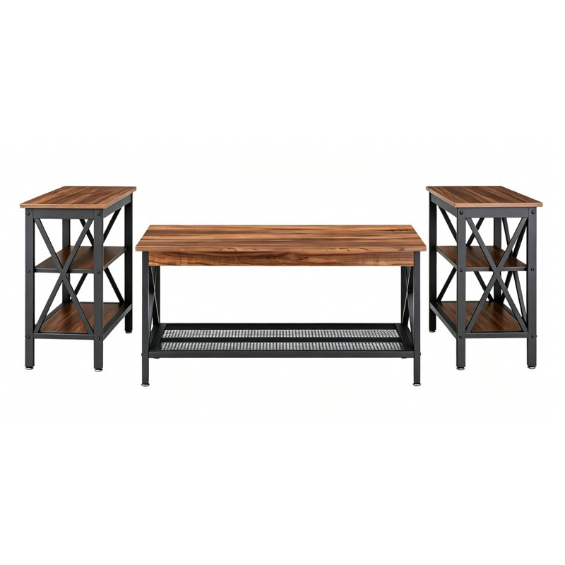 Ensemble de 3 tables basses Rustic, Brun, Brun
