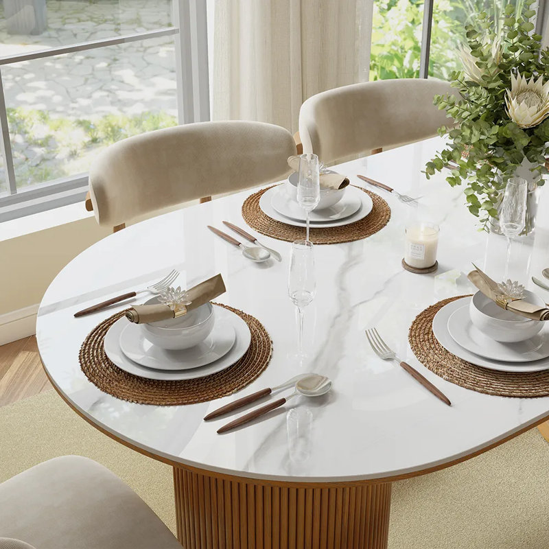 Table de salle à manger en pierre frittée brillante