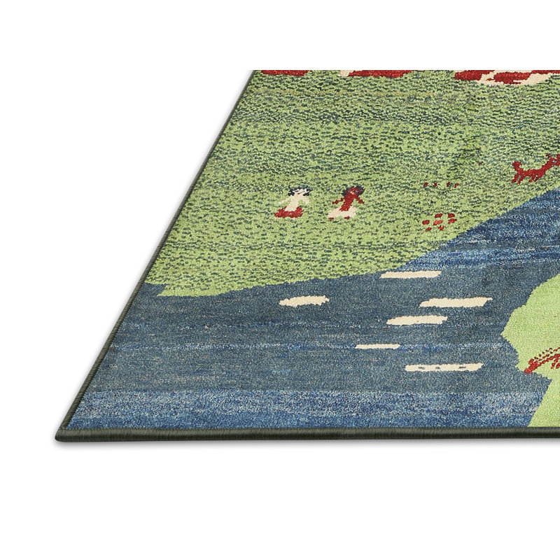 Tapis de zone vert/rouge contemporain Guillotte, Rectangle 7 pi x 10 pi