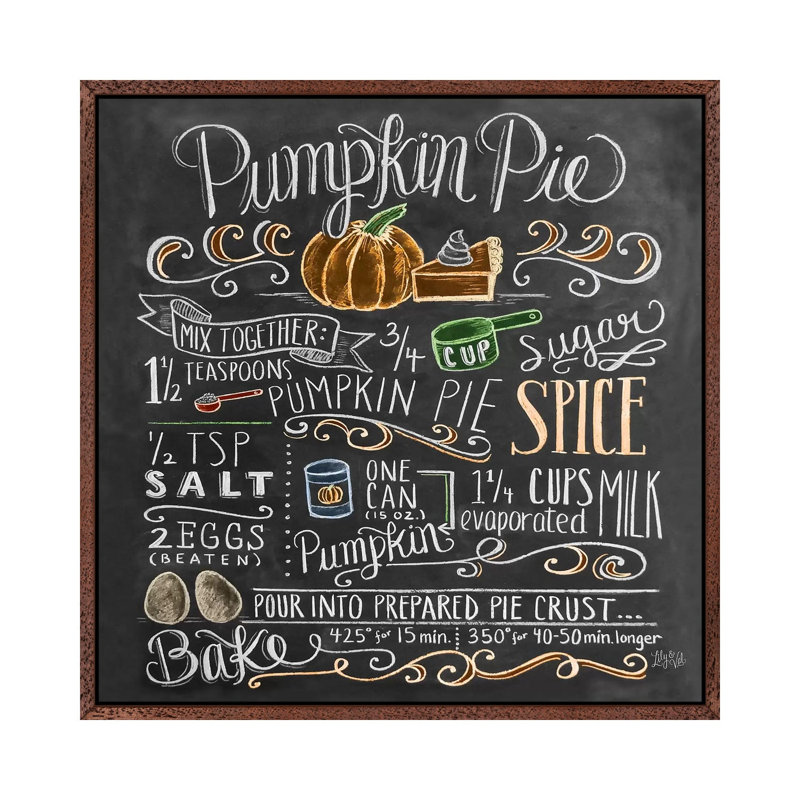 Pumpkin Pie Recipe - Print on Canvas, 66.04cm H x 66.04cm W x 3.81cm D, Classic Brown Wood Floater Framed