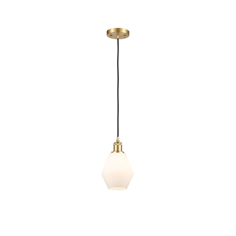Luminaire suspendu simple à 1 lumière Gabbie, Blanc mat, Or satiné