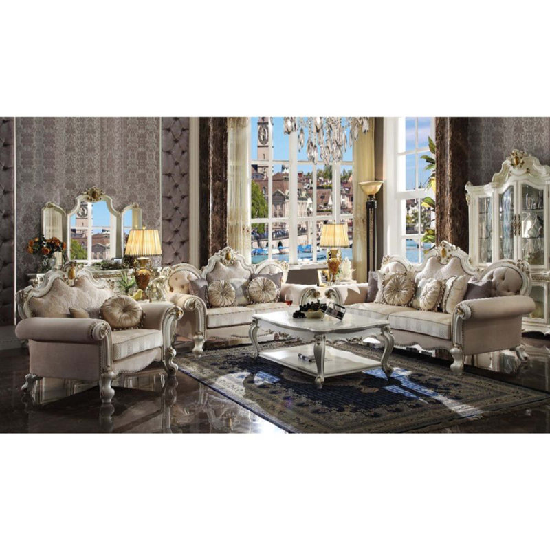Causeuse à accoudoirs roulés, Gris, H 48 po x l 93 po x P 39 po, Tissu beige