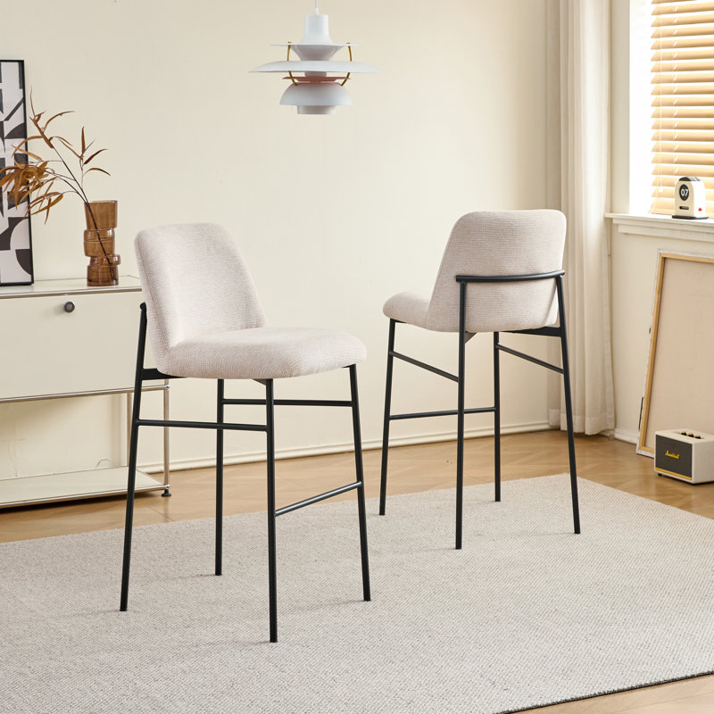 Matteson Metal Bar Stools With Cushion, Beige