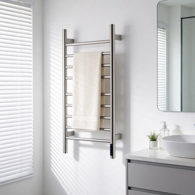9 Bars Wall Mounted Electric Towel Warmer With Temperature Display