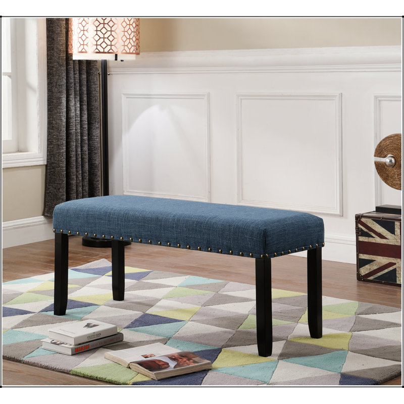 Banc de salle à manger en tissu avec garniture cloutée, bleu
