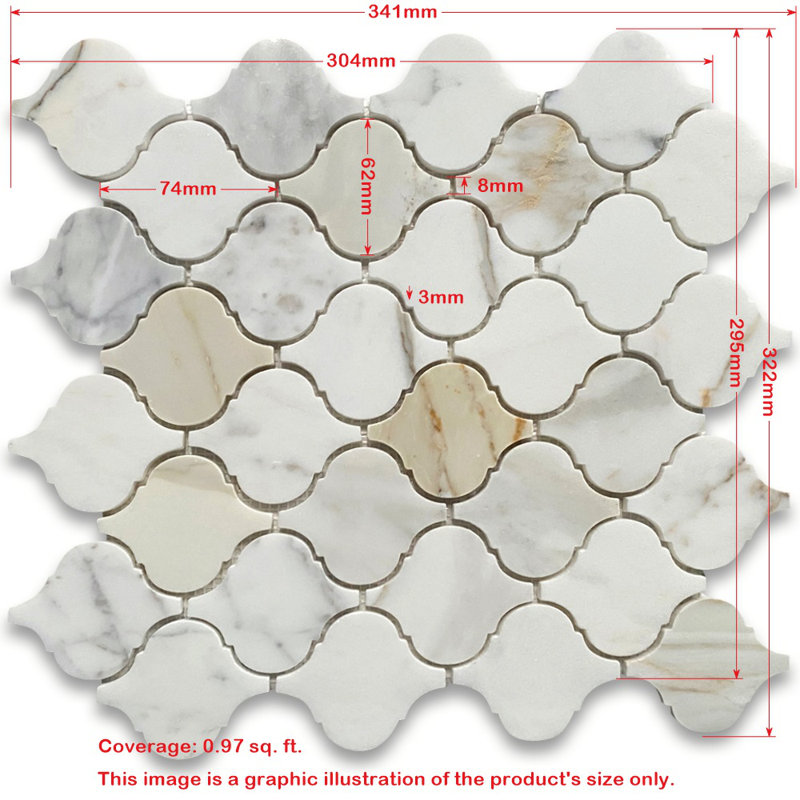 Calacatta 12" x 12" Marble Mosaic Tile, White/Gray