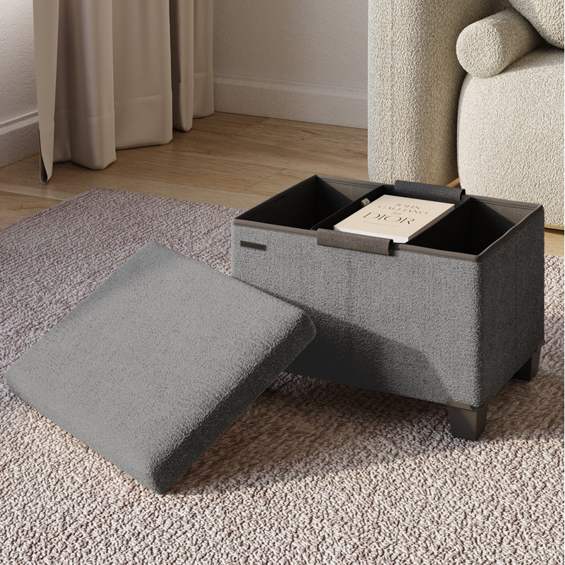 Vérrant Boucle Storage Ottoman Bench, Gray, 11.5"H x 16"W x 10.5"D