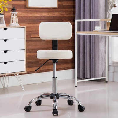 Dakotajames Adjustable Drafting Stool, Office Stool with Wheels and Backrest, Faux Leather Space-Saving Rolling Stool