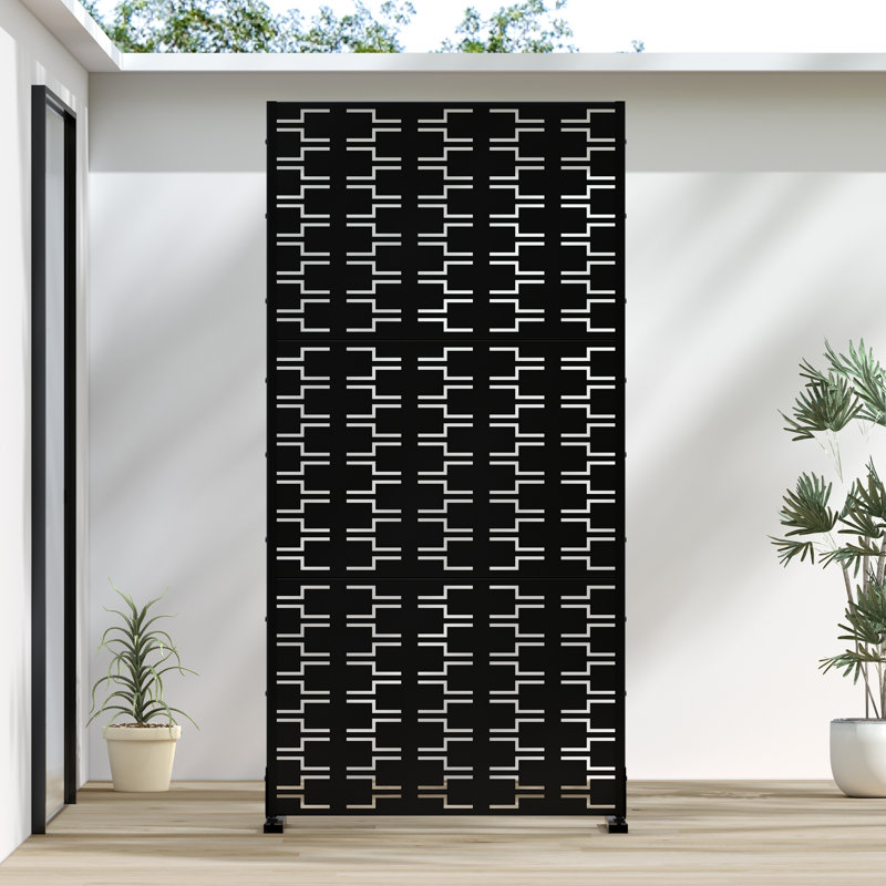 Écran d'intimité en métal pour l'extérieur, H 72 po x l 47 po x P 16 po, Noir
