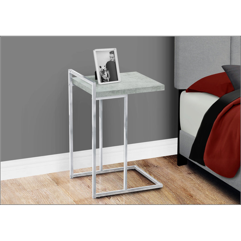 Table d'appoint en forme de C avec base en métal, Gris clair, Noir, noir, noir, noir
