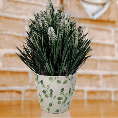 Bamboo Blooms 7" Gray Leaves Round Self-Watering Indoor/Outdoor Bamboo Plant Pot