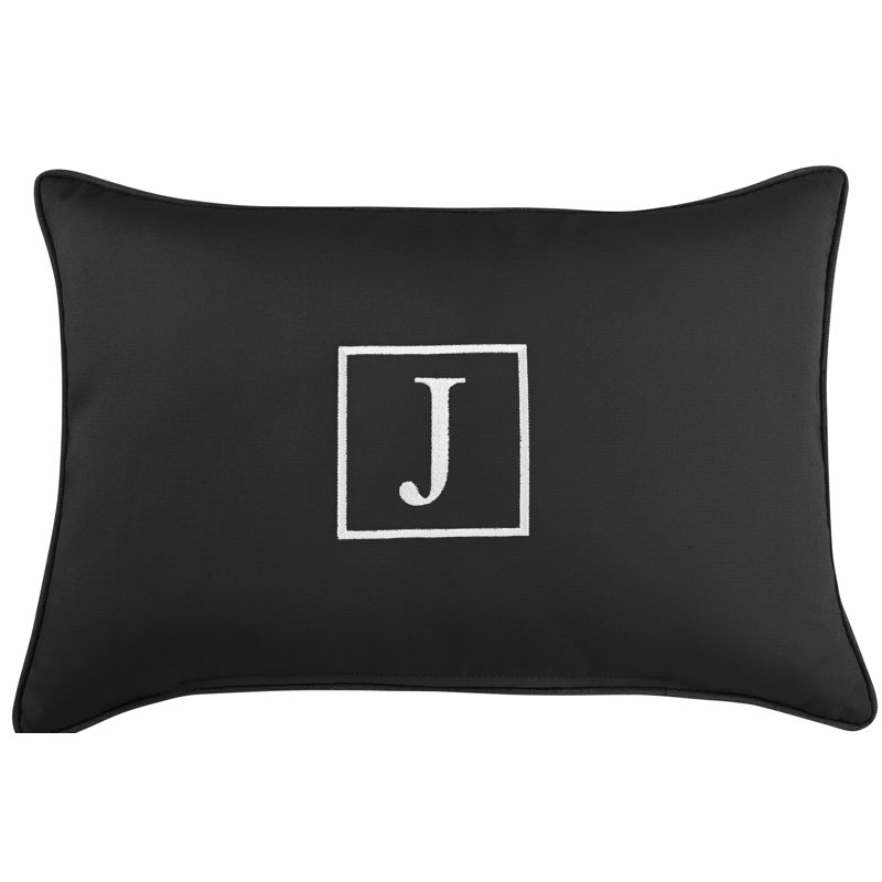 Kerrell Embroidered Sunbrella® Outdoor Throw Pillow, Black, J