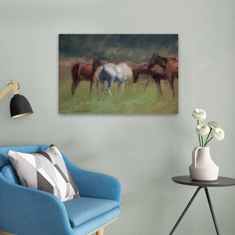 Chevaux du Sud - Paysages contemporains, art animalier, chevaux, H 16 po x l 24 po