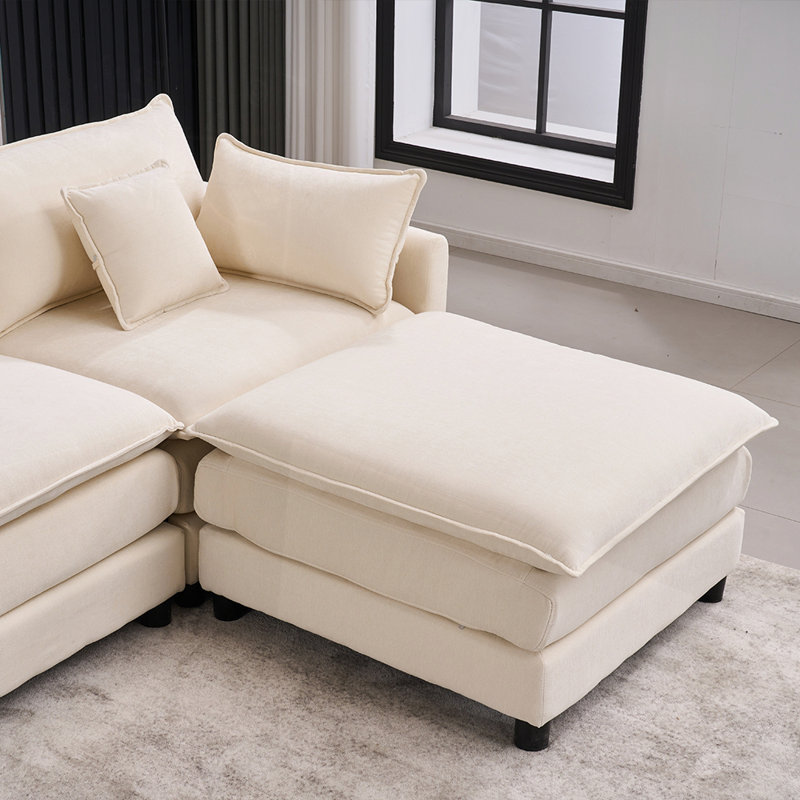 Canapé modulaire rembourré à 4 places pour salon, Chenille blanche