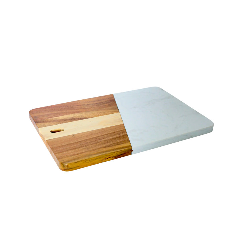 Marble and Acacia Wood Rectangular Diagonal Board, White