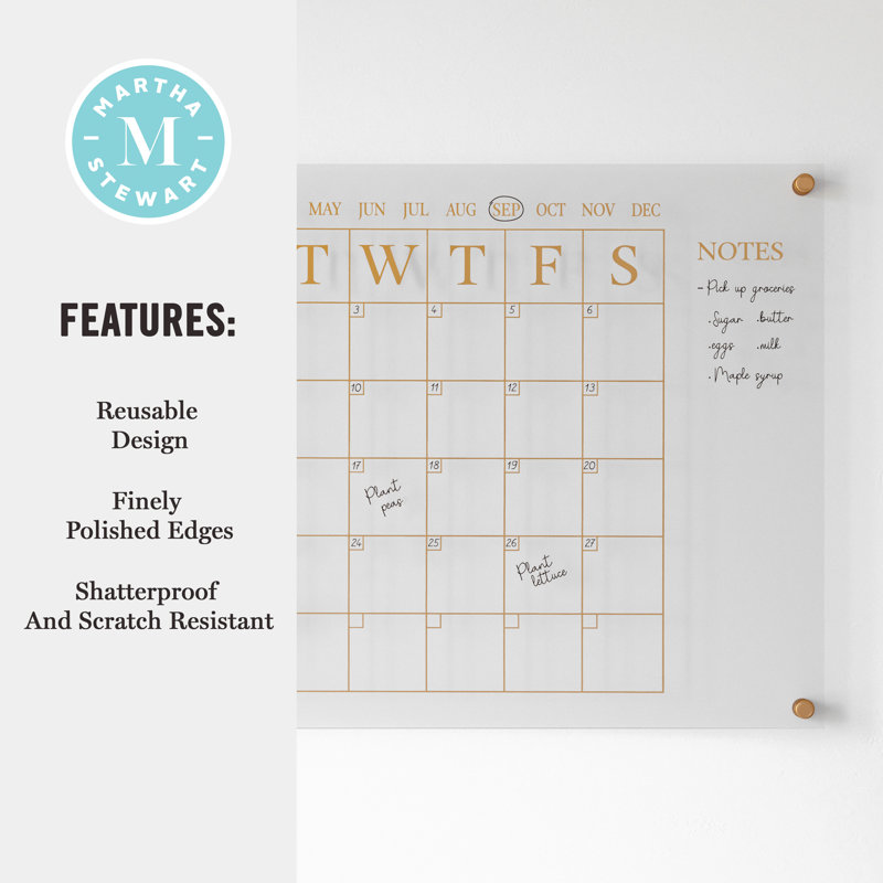 Clear Gold Acrylic Monthly Wall Calendar with Notes